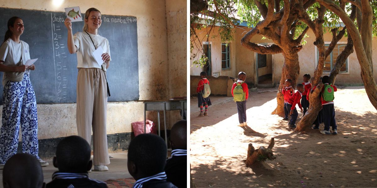 In de klas aan het werk als vrijwilliger in Iringa Tanzania op het onderwijs project