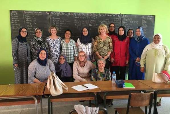 Womanempowerment Marokko Vrijwilligerswerk groep voor het schoolbord